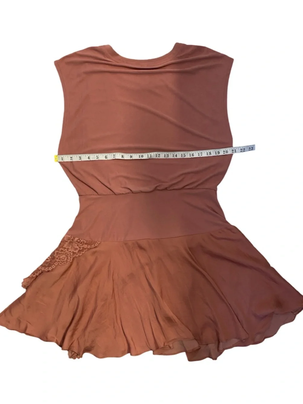 Free People Jazzy Mini Dress Rose Smoke Pink Lace Trim Boho Feminine Size XL - Picture 15 of 17